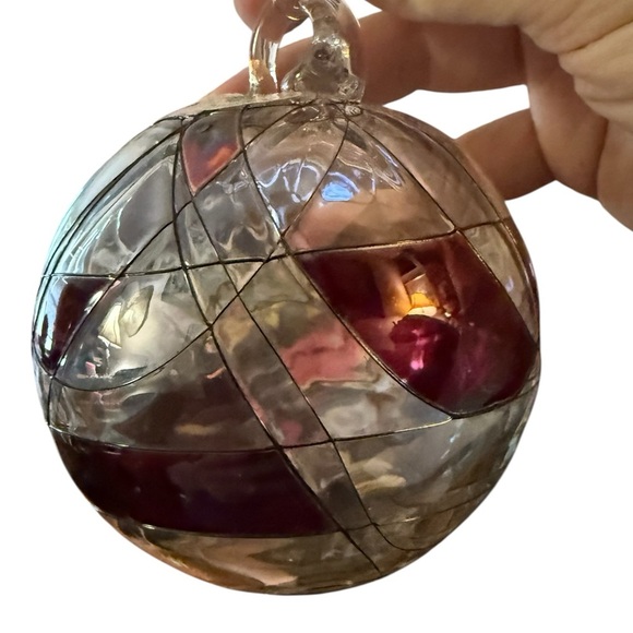 PartyLite Mosaic Glass Globe Ornament P7039 Purple Iridescent HandBlown Romania - Picture 1 of 10